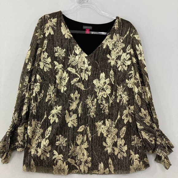New Vince Camuto size 2X Gold Black Metallic V Neck Soft Flowy Blouse Evening - Picture 1 of 10